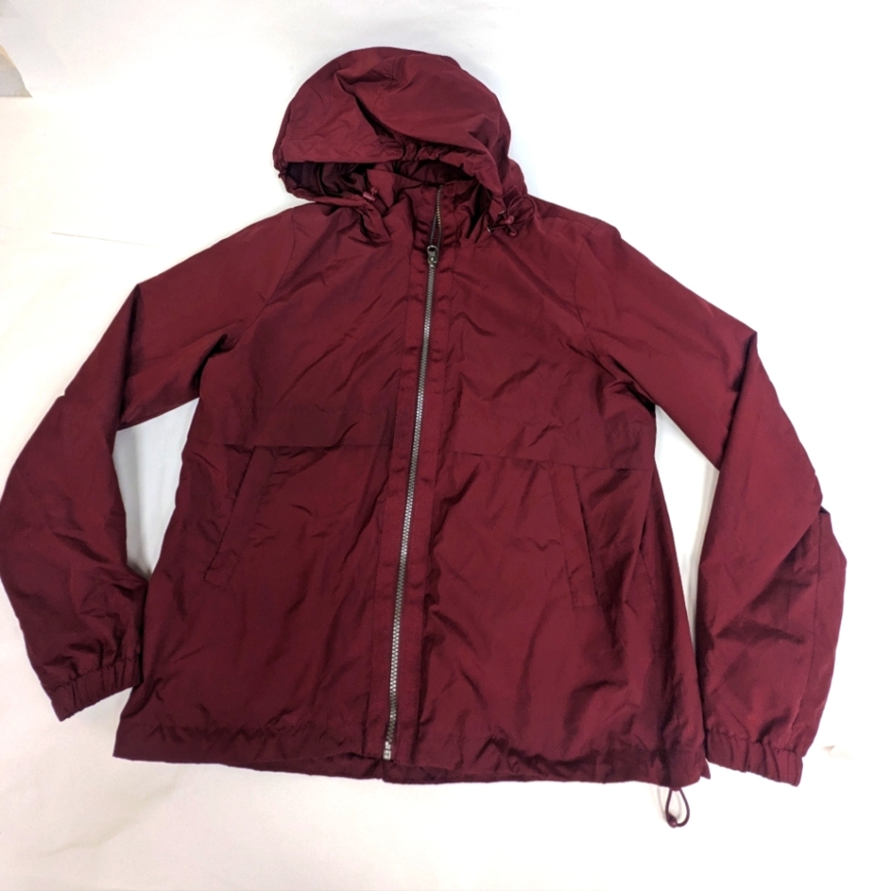 Athletic Maroon red windbreaker zip up jacket With Hood Medium [58]
